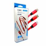 Cabo Cel/dados (3 Em 1)  Iphone,type-c E V8 Ref. Le-851 Vermelho