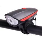 Farol Led 3 Tons E Buzina P/ Bicicleta - Lk-024 Preto E Vermelho